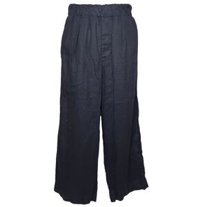 WHITE SAND black linen‎ coastal grandma wide leg pull on beach pants 46/M
